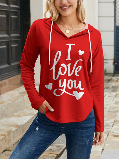 I LOVE YOU Drawstring Long Sleeve Hoodie.