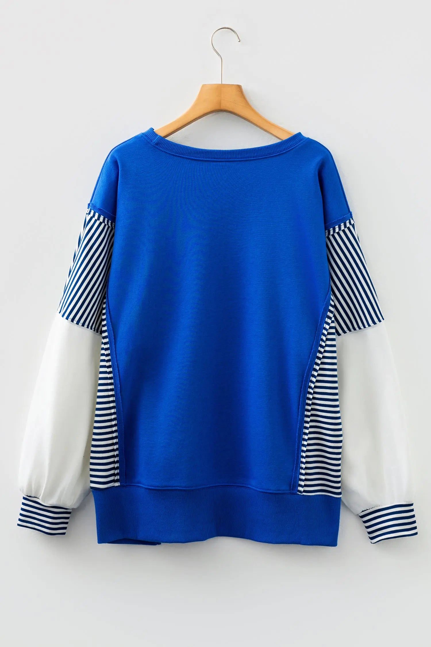 Dark Blue Striped Patchwork Sleeve Colorblock Sweatshirt Dear-Lover Dropshipping