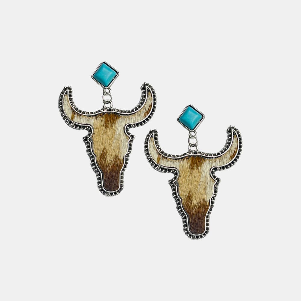 Turquoise bull charm dangle earrings