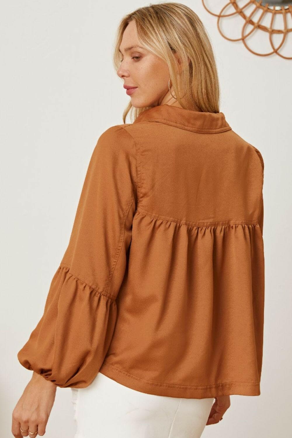 Balloon Sleeve Collared Neck Blouse.