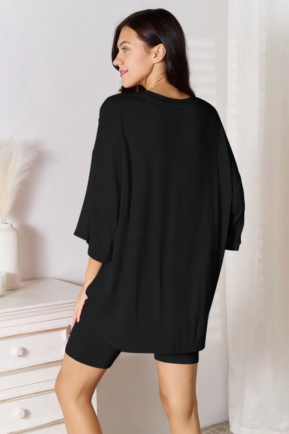 Basic Bae Bamboo Full Size Round Neck Drop Shoulder T-Shirt and Shorts Set - Love Salve