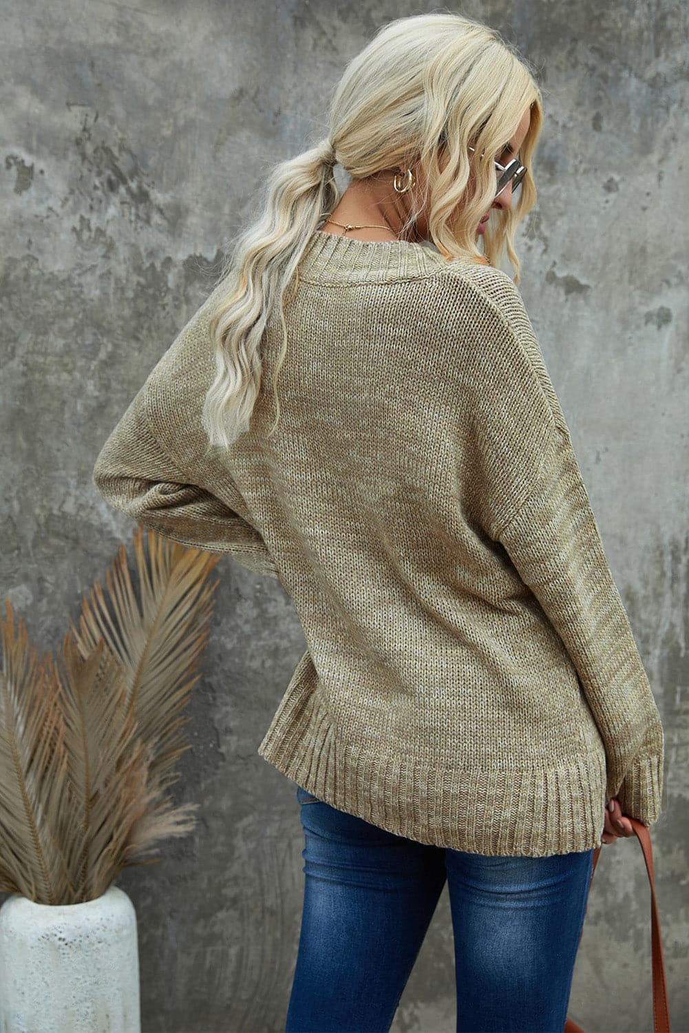 V-Neck Dropped Shoulder Sweater.