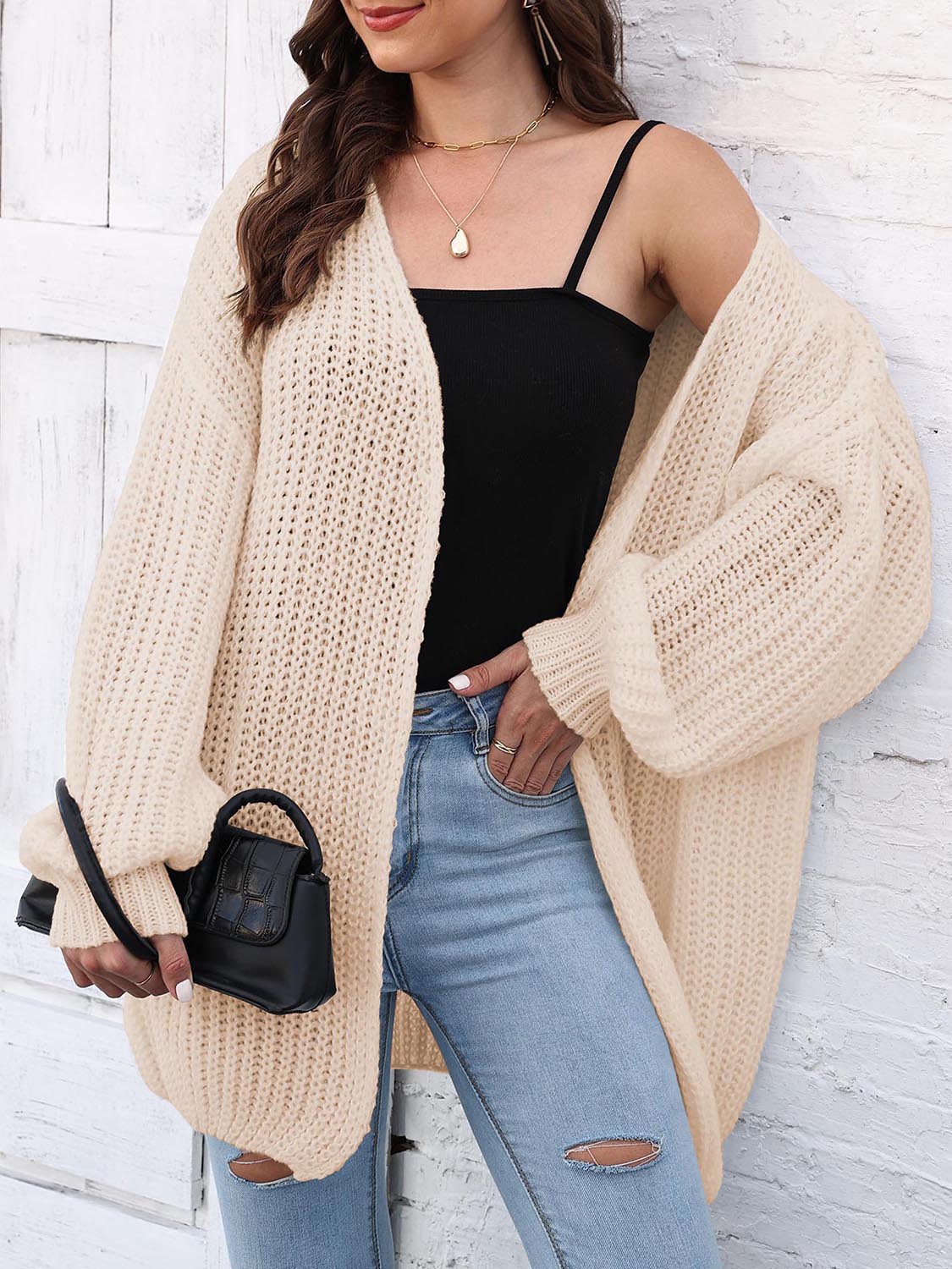 Open Front Dropped Shoulder Longline Cardigan.