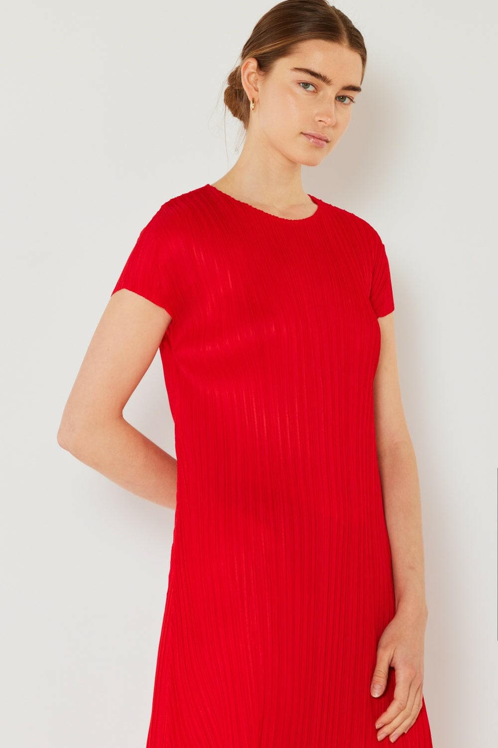 Marina West Swim Pleated Cap Sleeve A-Line Dress.