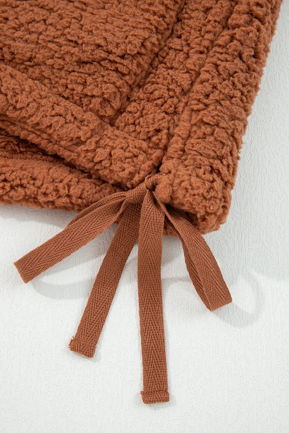 Premium Cinnamon Faux Fur Vest Snap Button Front Knot Side Pockets