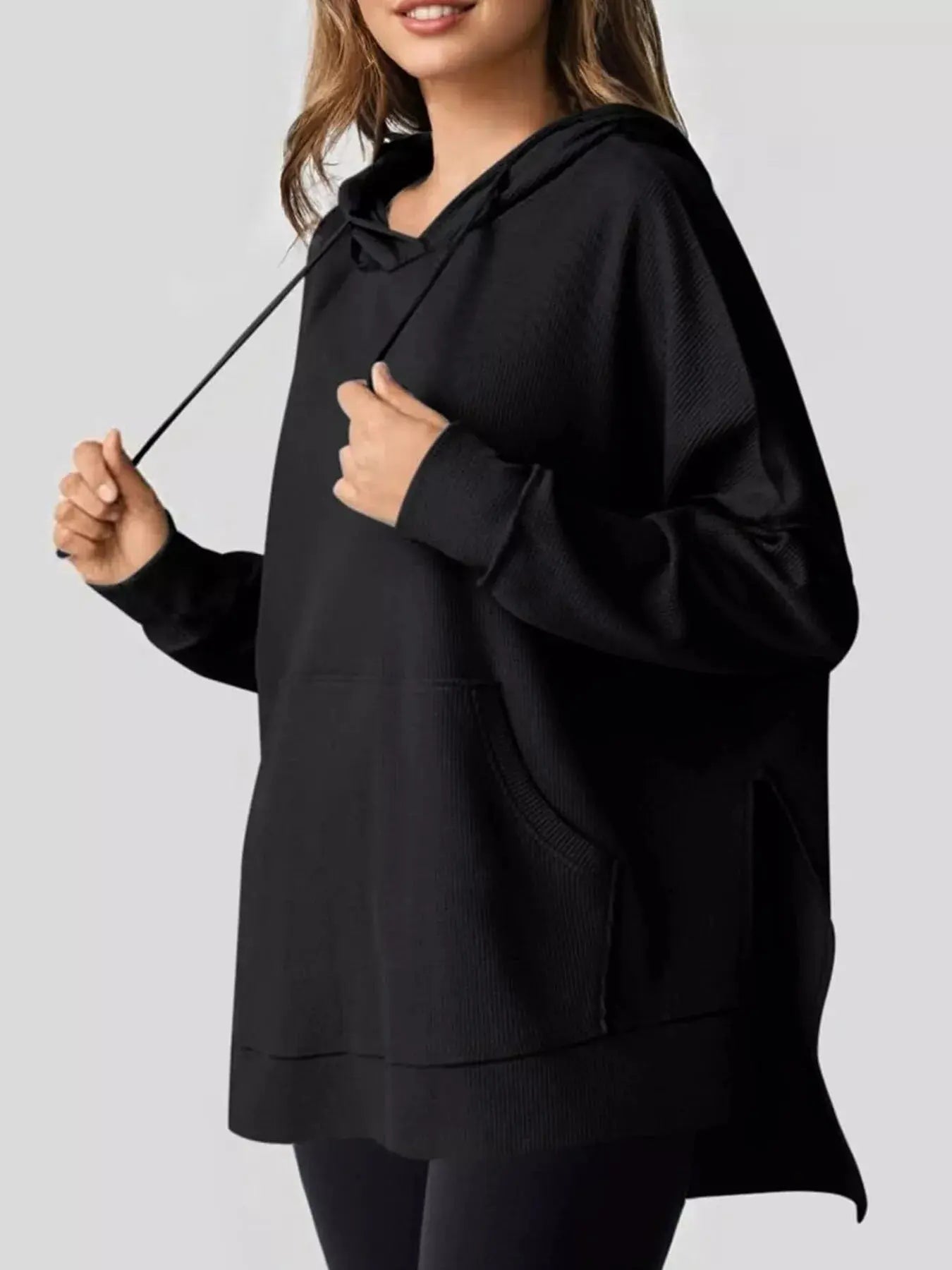 Oversized Drawstring Side Slit Hoodie Simply Love