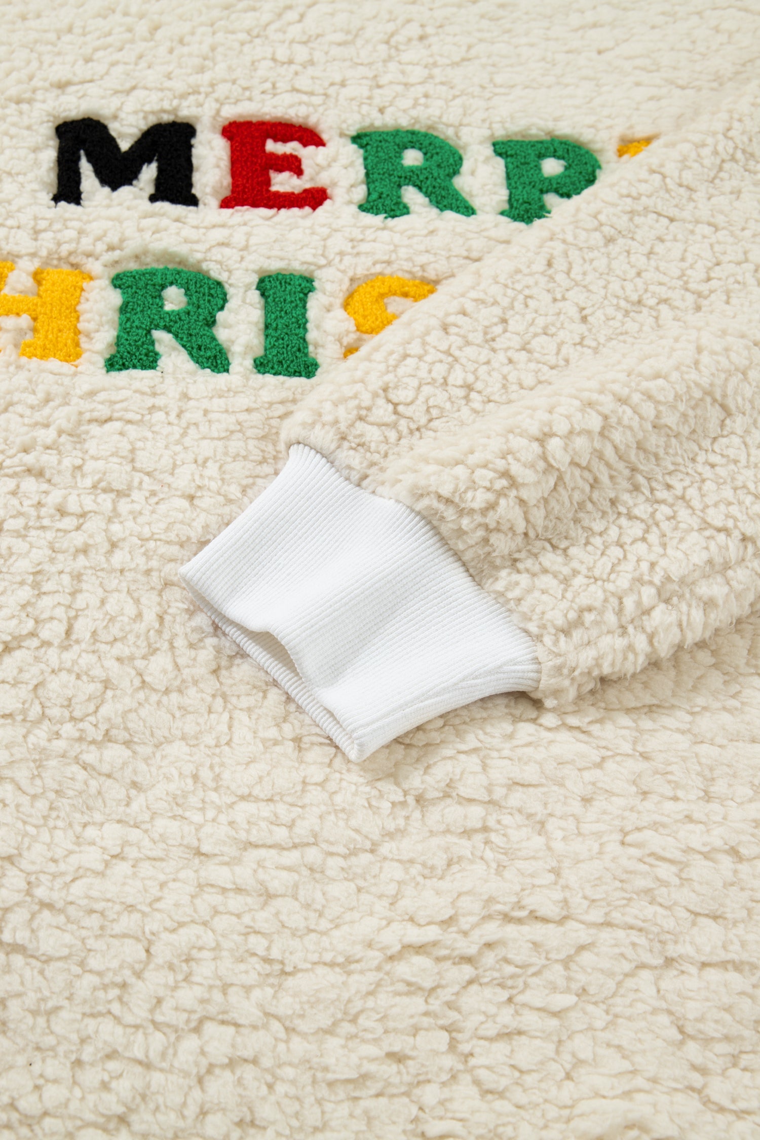 Dear-Lover White Sherpa Sweatshirt Women's Christmas Embroidered Pullover - Soft & Casual Dear-Lover Dropshipping