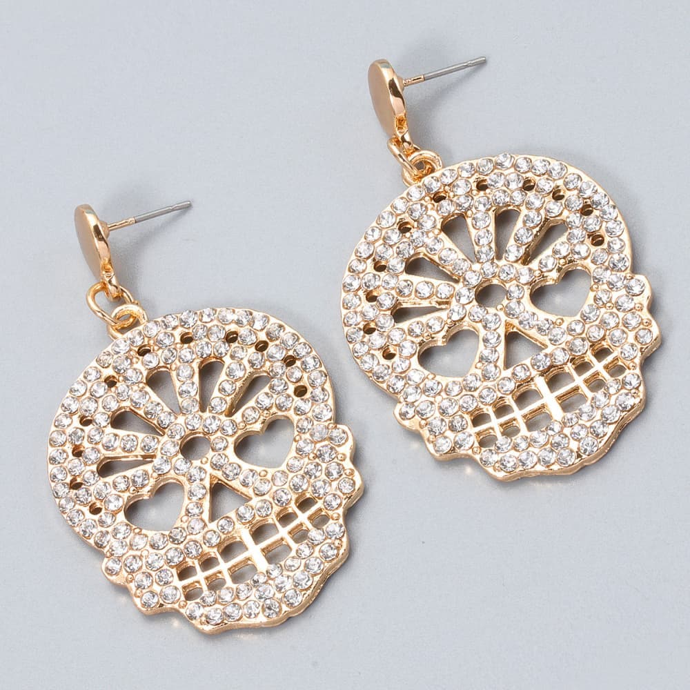 Rhinestone skull earrings in alloy