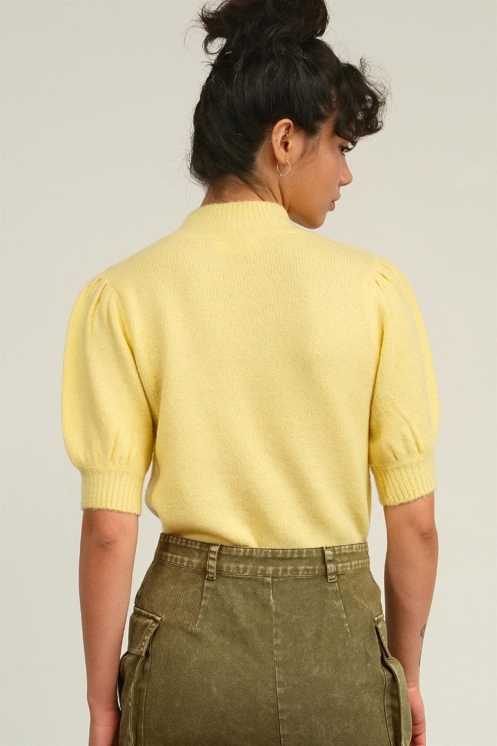 HYFVE Mock Neck Puff Sleeve Sweater.