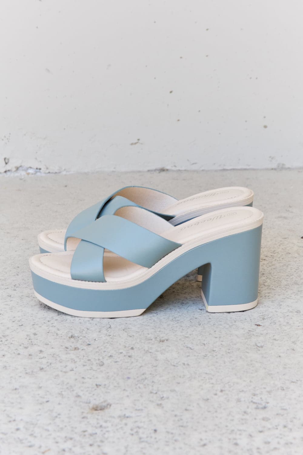 Weeboo Cherish The Moments Contrast Platform Sandals in Misty Blue.