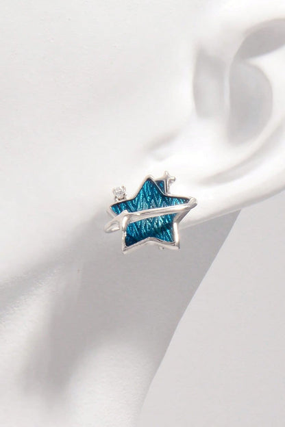 925 Sterling Silver Zircon Star Earrings.