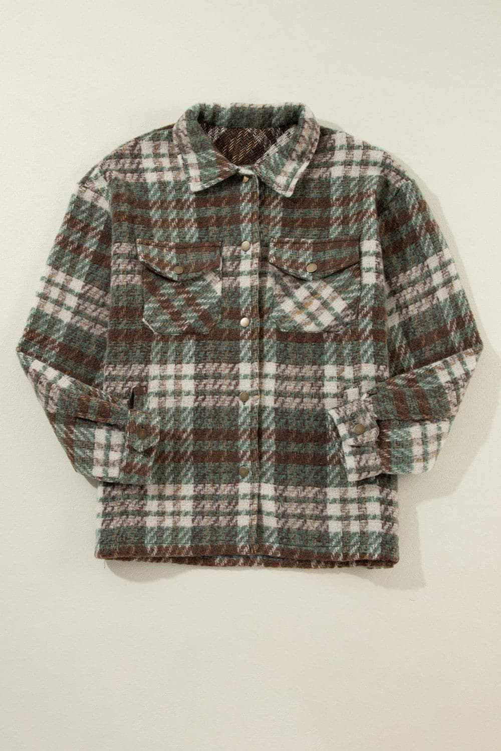 Plaid Button Up Long Sleeve JacketFeatures: Pocketed
Thickness: Normal
Body: Not lined
Material composition: 100% polyester
Care instructions: Machine wash cold. Tumble dry low.
Imported


Size
US
BuLove Salve Long Sleeve JacketOuterwear