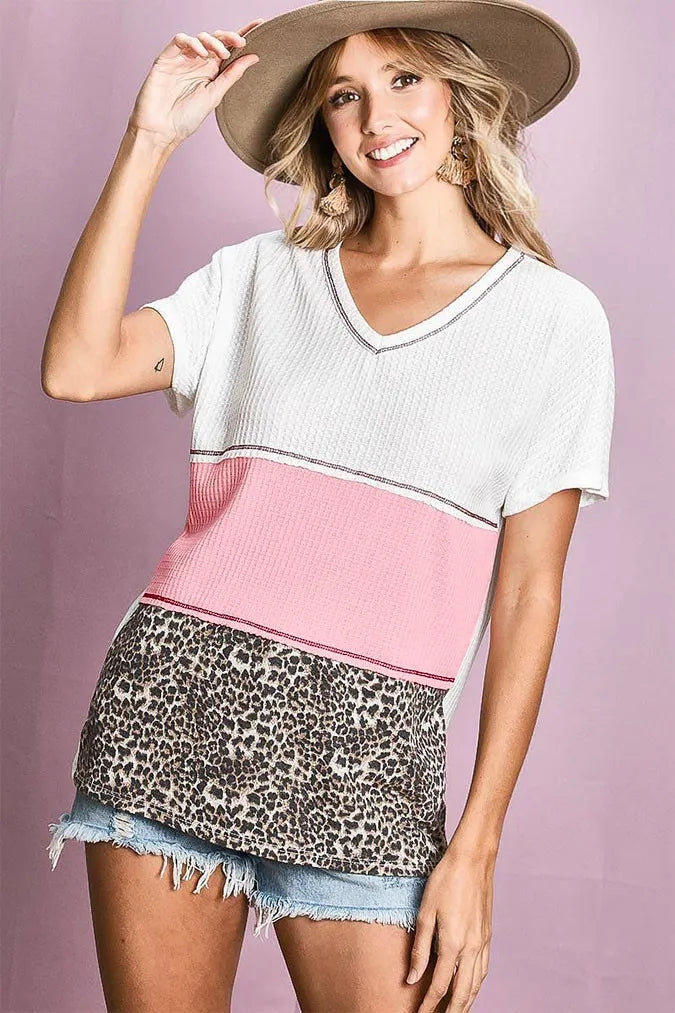 BiBi Colr Block Waffle Knit Top - Love Salve 