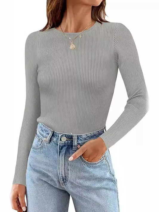 Ribbed Knit Slim Fit Long Sleeve T-Shirt Simply Love