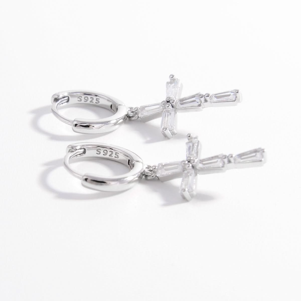 Elegant 925 sterling silver zircon cross earrings