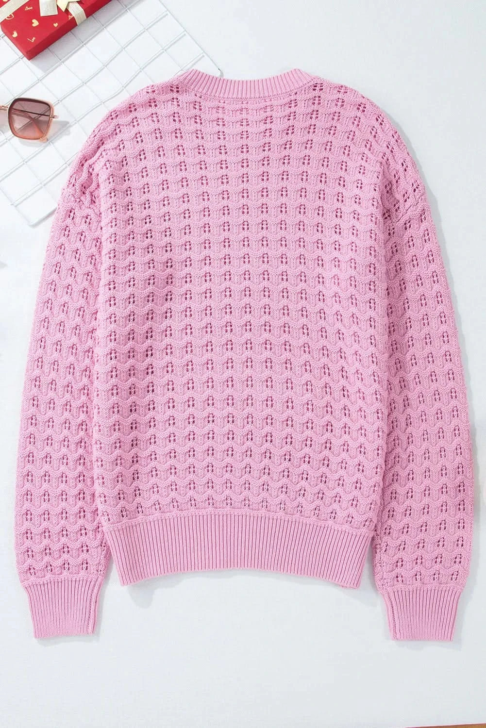 Cozy dropped shoulder long sleeve knit sweater