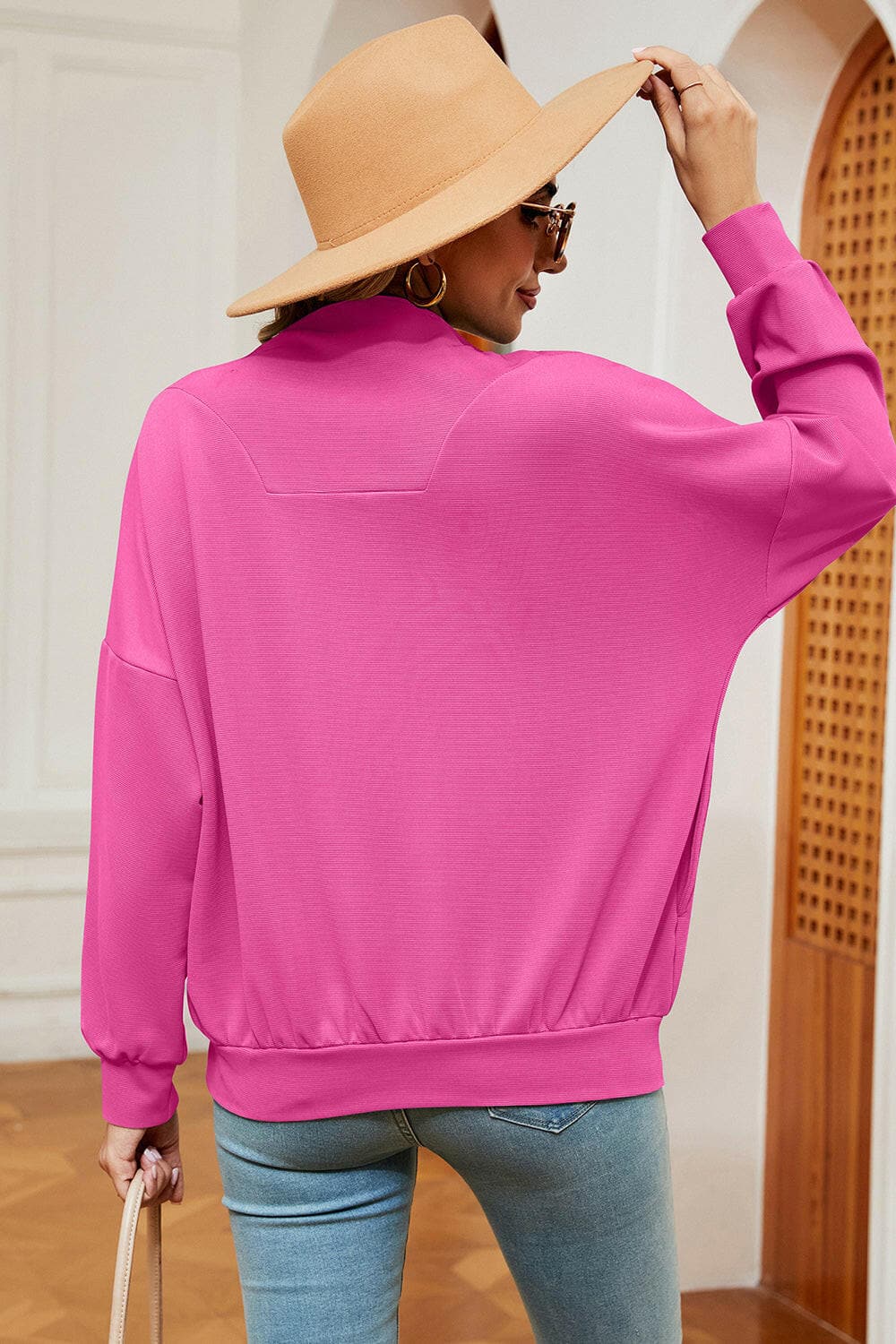 Half Zip Dropped Shoulder Sweatshirt.