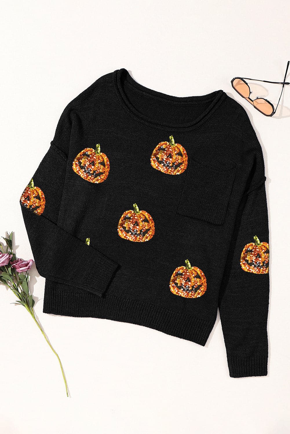 Sparkling pumpkin knit top with long sleeves