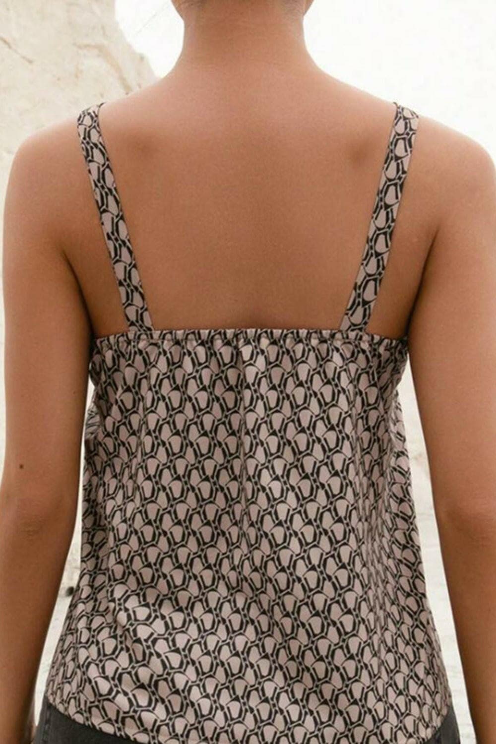 Decorative Buckle Printed Notched Tank - Love Salve