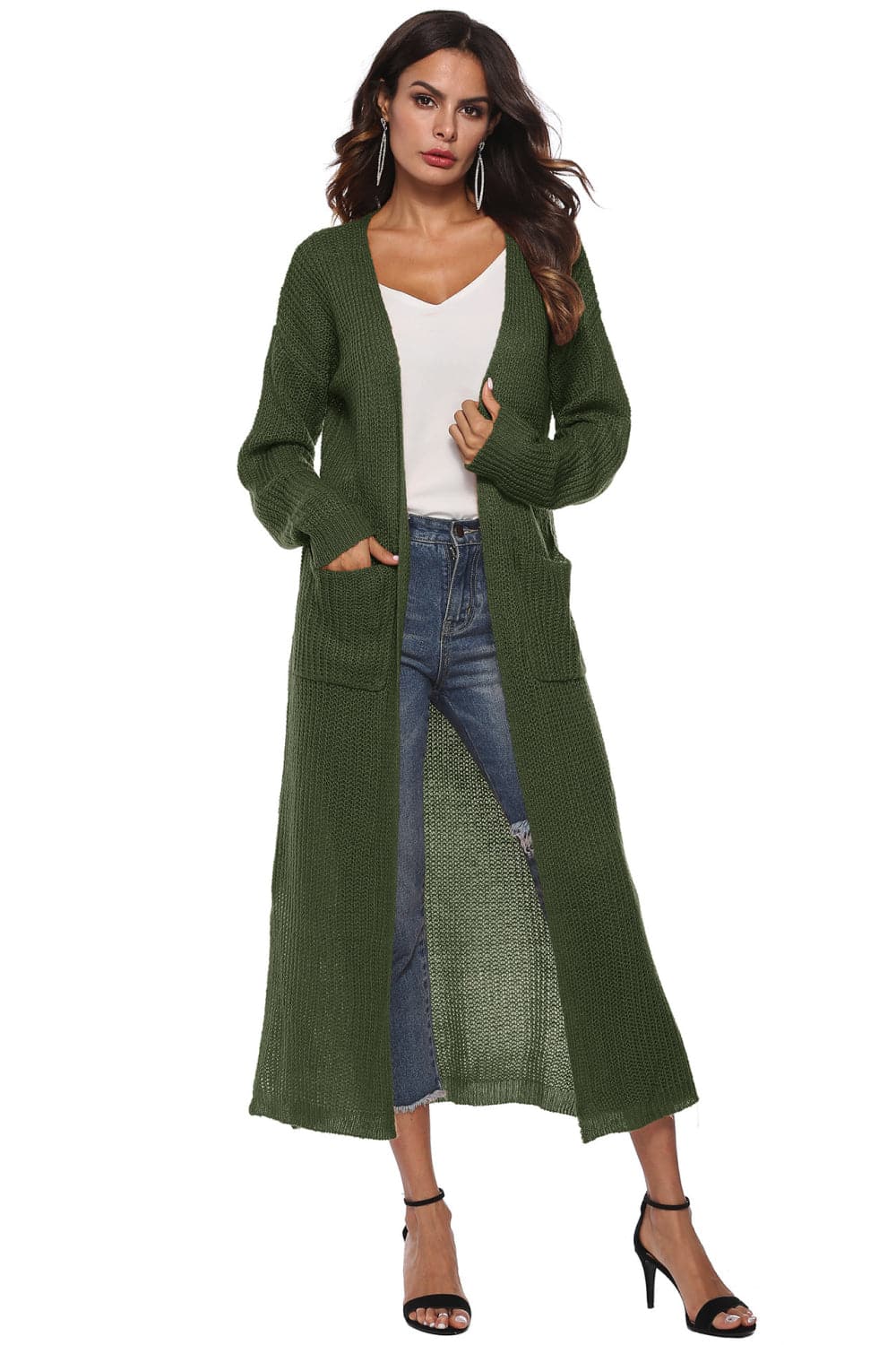 Long Sleeve Open Front Buttoned Cardigan.