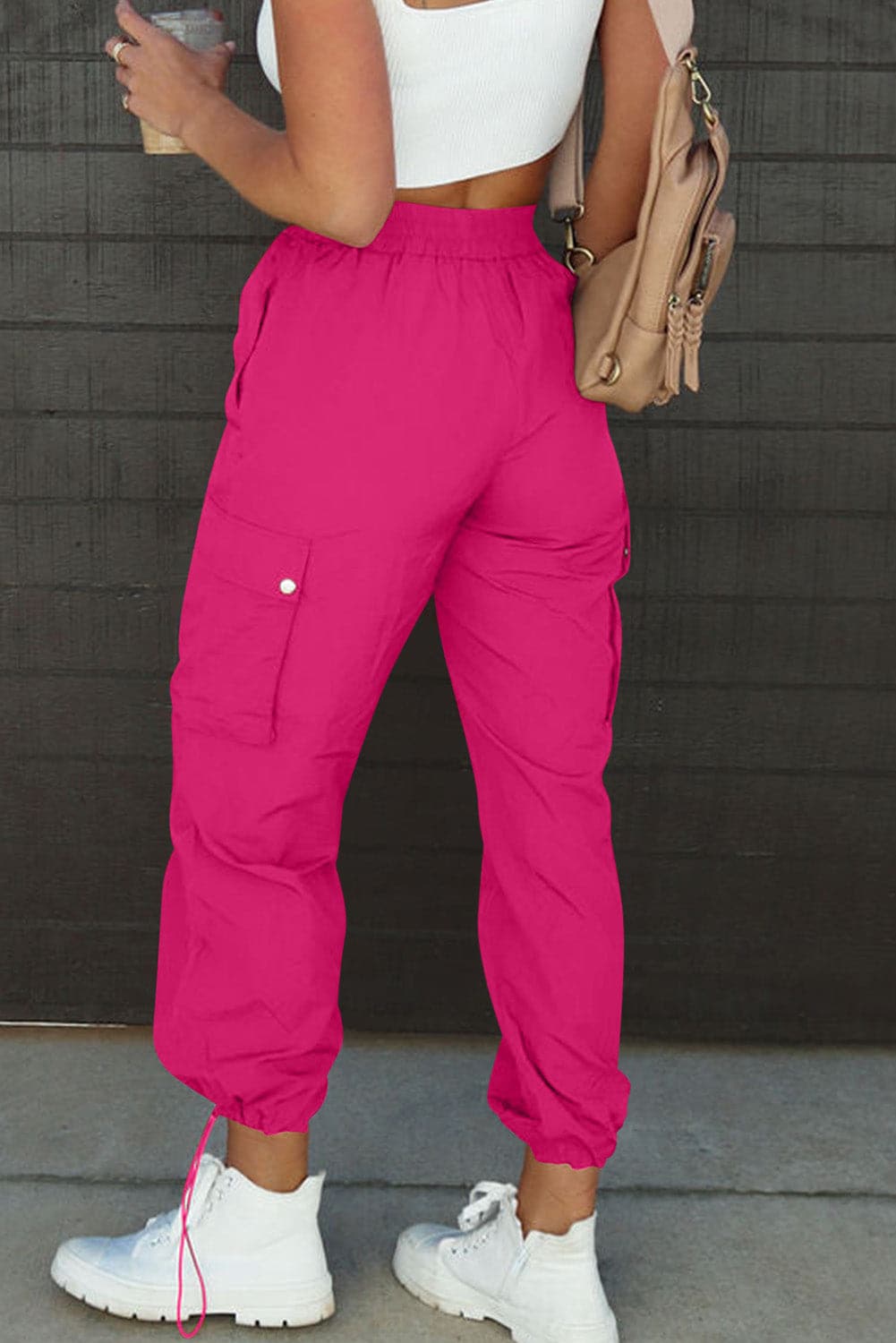 Drawstring Elastic Waist Pants with Pockets.