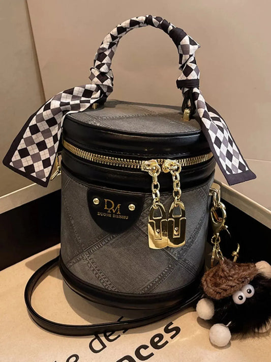 Bucket Crossbody Bag with Scarf Accent Simply Love