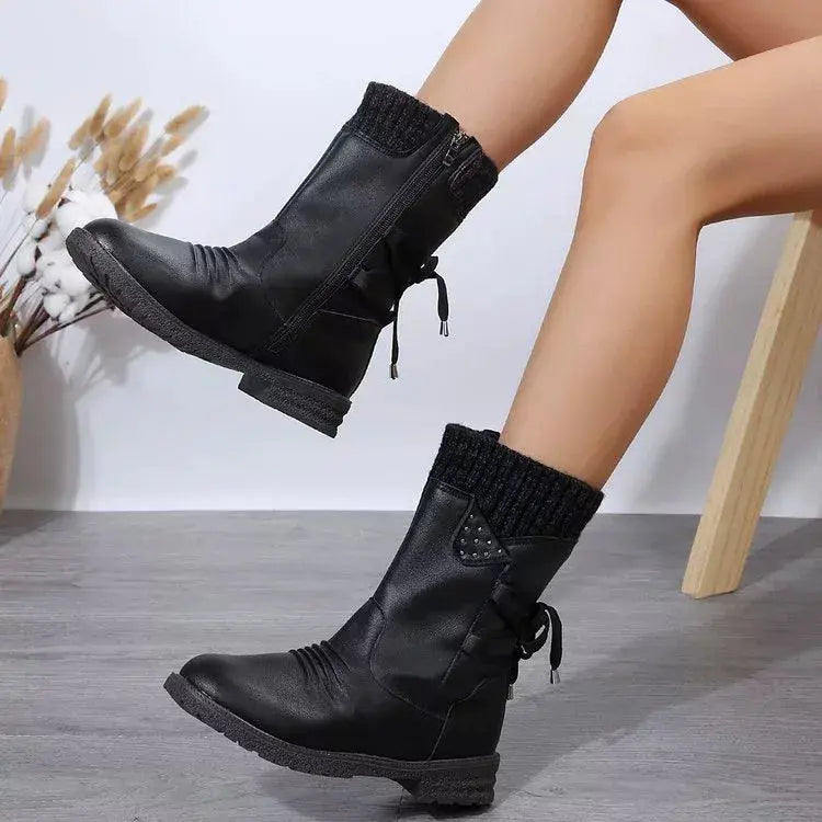 Knitted Cuff Round Toe Boots Simply Love