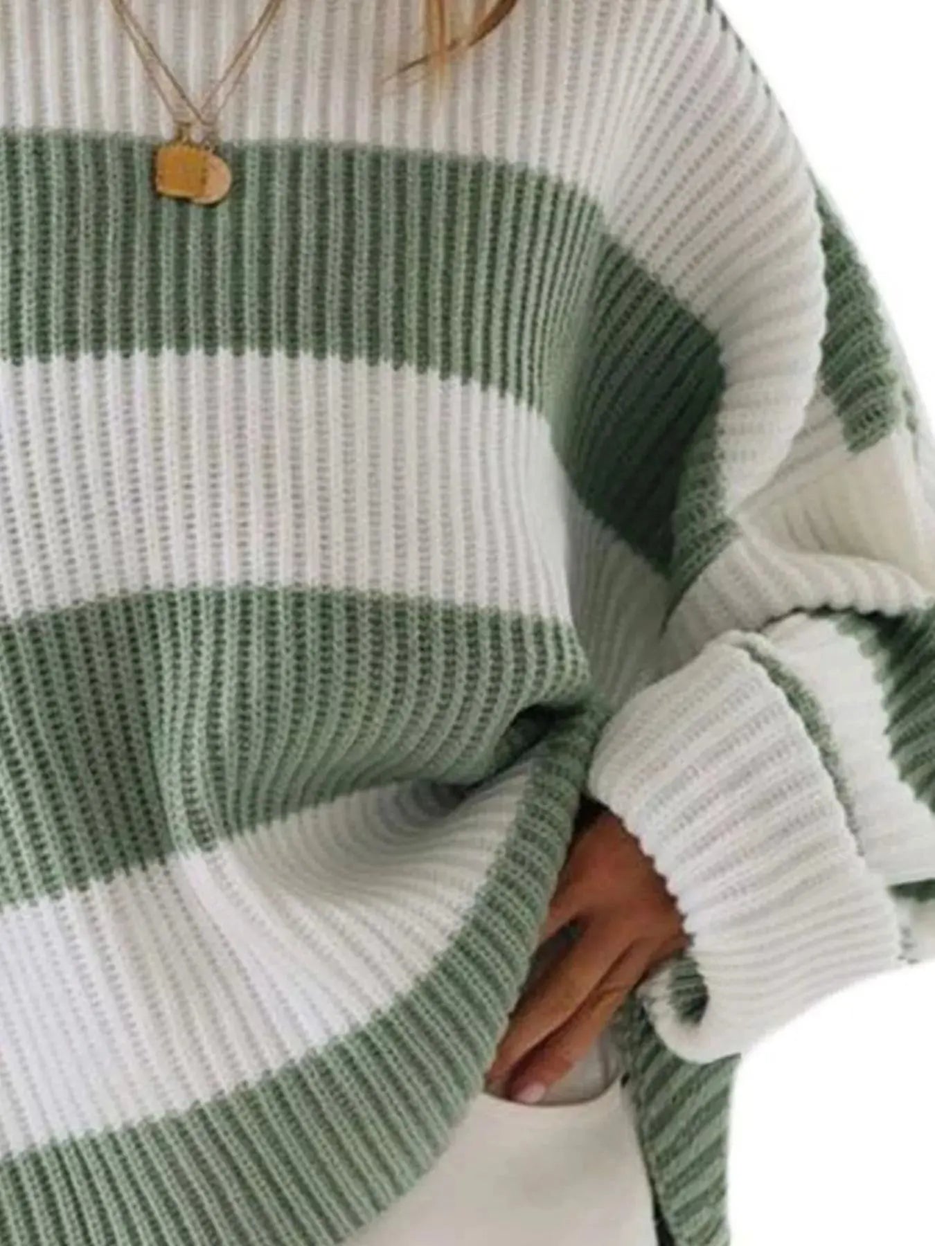 Full Size Contrast Striped Round Neck Sweater Plus Size Simply Love