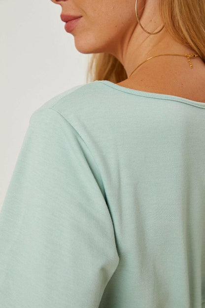 Boat Neck Lantern Sleeve Blouse.