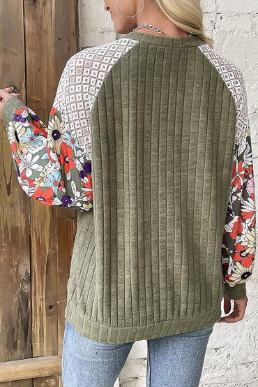 Vineyard green plus size floral patchwork raglan blouse