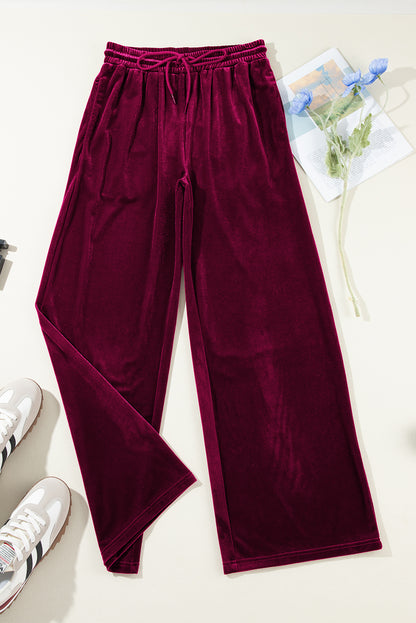 Chic burgundy wide leg pants with adjustable drawstring waist