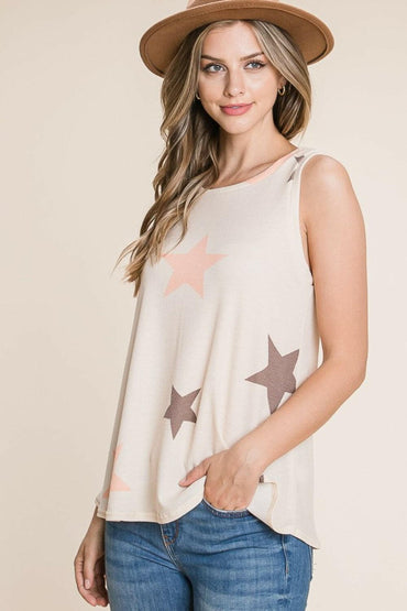 BOMBOM Star Print Round Neck Tank.