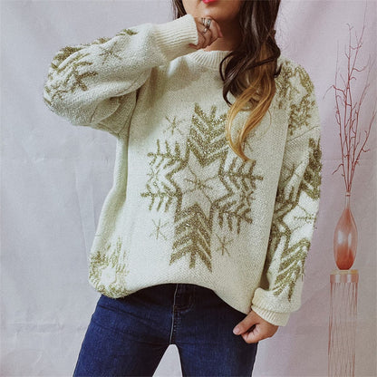 Snowflake Pattern Long Sleeve Sweater.