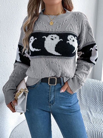 Cozy ghost long sleeve sweater with round neck