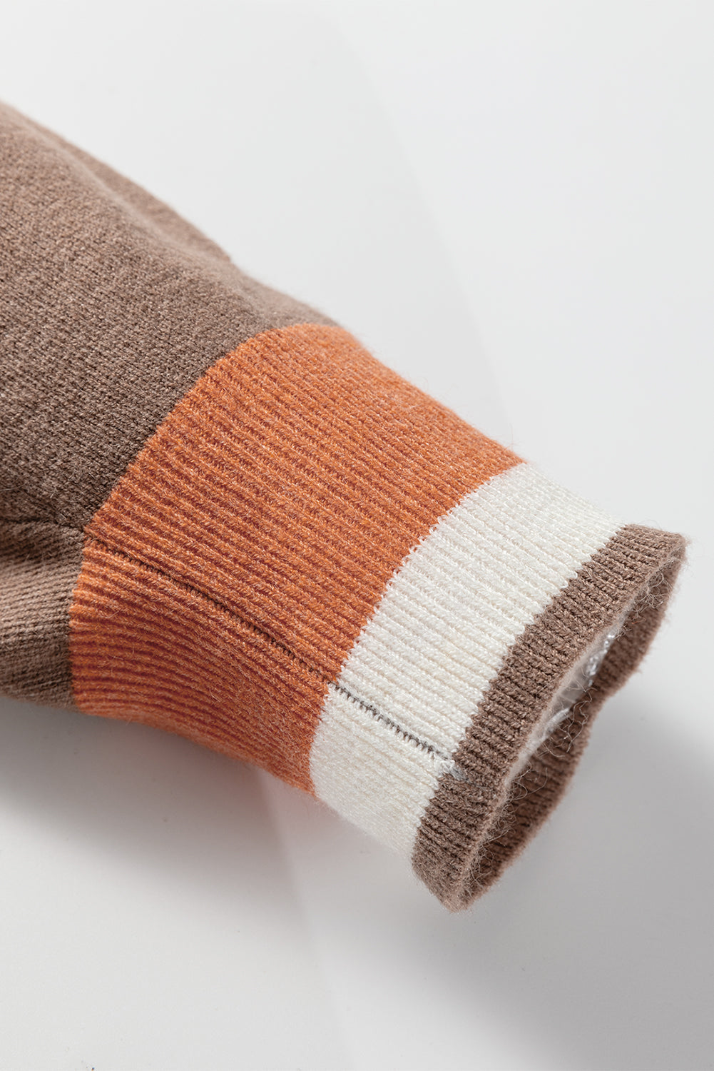 Dark Khaki Varsity Sweater With Contrast Striped Trim V Neck Dear-Lover Dropshipping