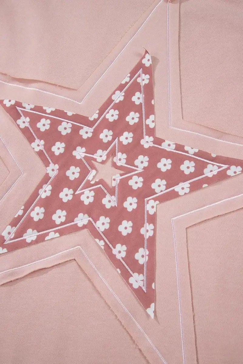 Delicacy Star Patch Graphic Floral Color Block Drawstring Plus Size Hoodie - Love Salve 