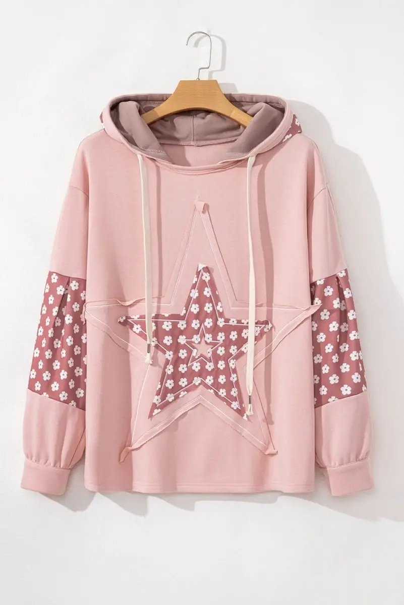 Delicacy Star Patch Graphic Floral Color Block Drawstring Plus Size Hoodie - Love Salve 