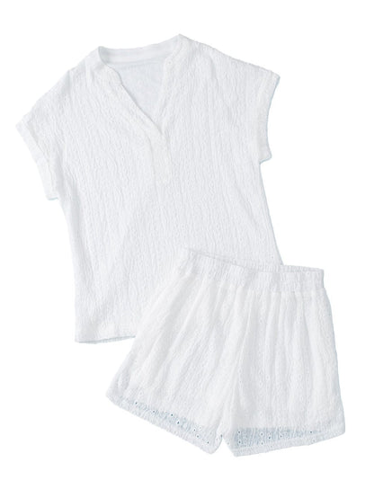 Eyelet Embroidered Button-Up Jumpsuit