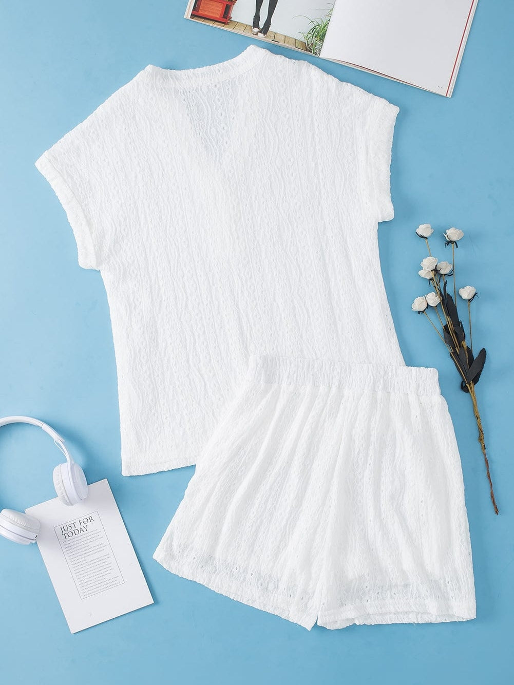 Eyelet Embroidered Button-Up Jumpsuit