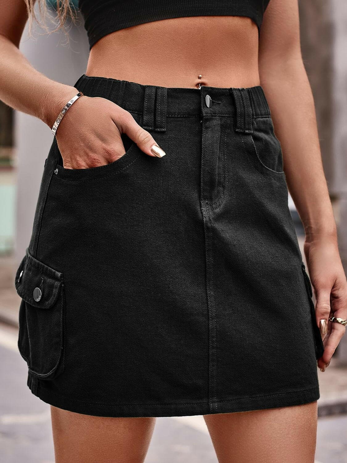 Denim Mini Skirt with Pockets - Love Salve