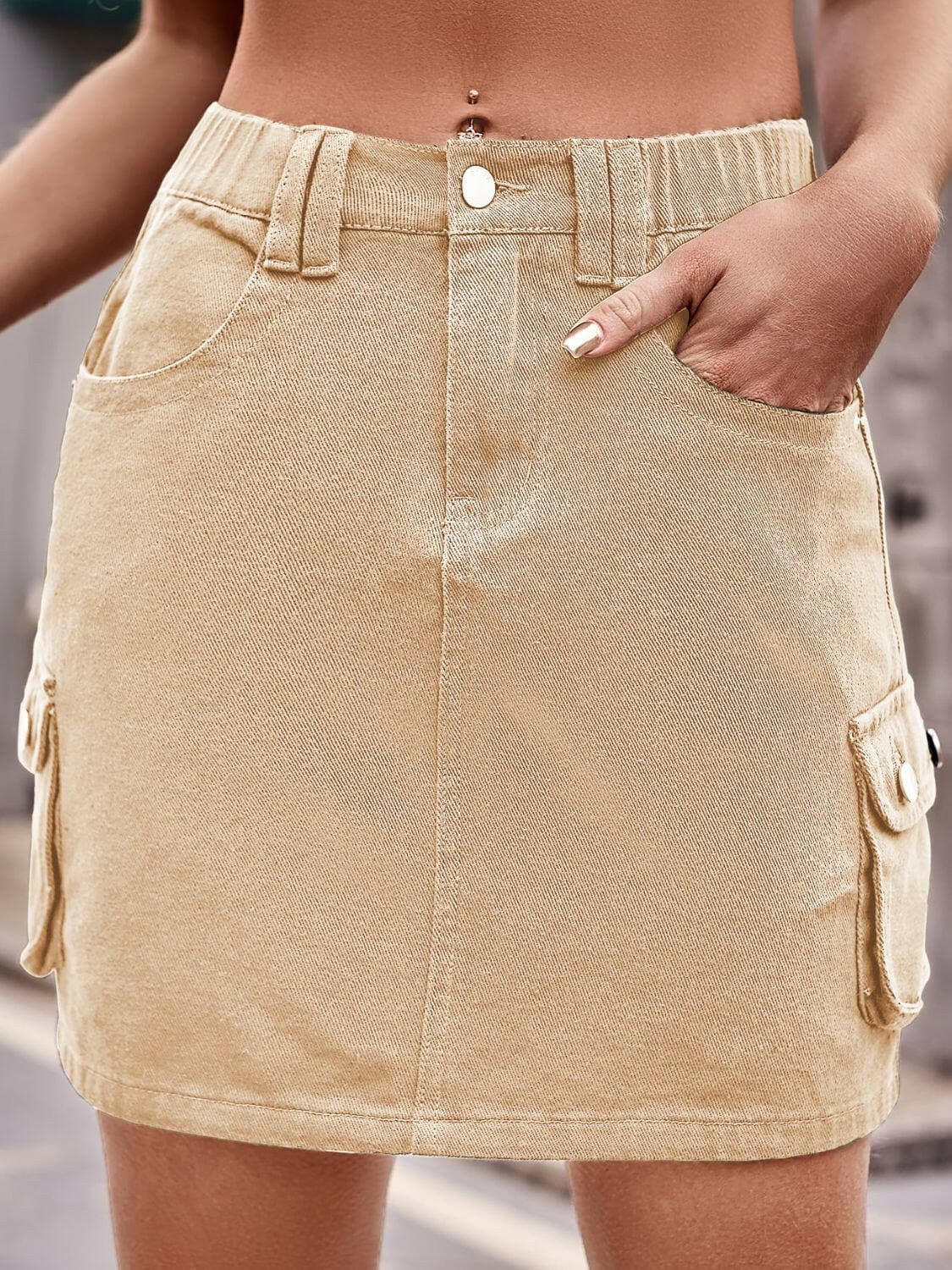 Denim Mini Skirt with Pockets - Love Salve