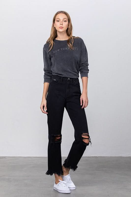DESTROYED STRAIGHT JEANS - Love Salve 