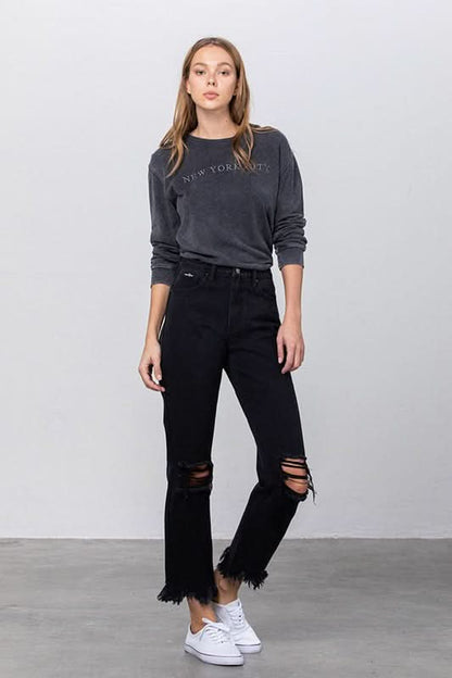 DESTROYED STRAIGHT JEANS - Love Salve 