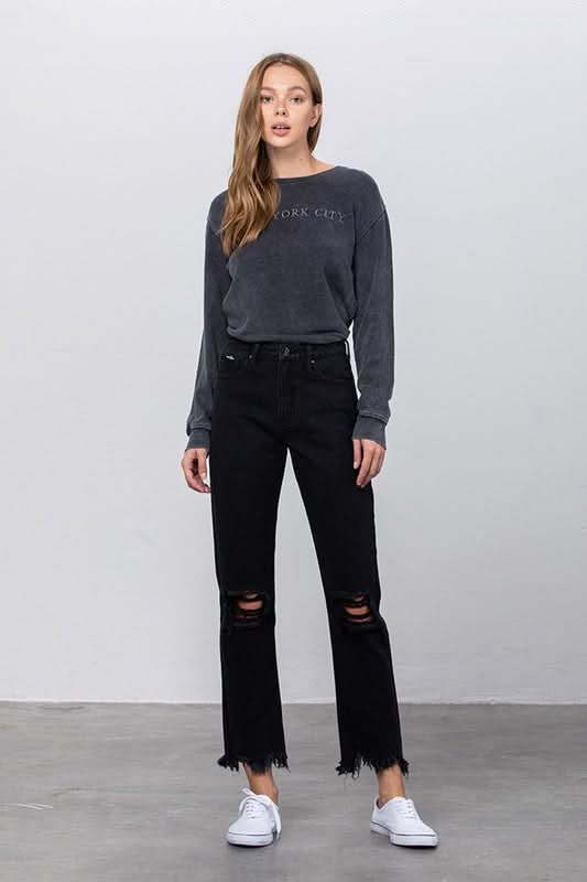 DESTROYED STRAIGHT JEANS - Love Salve 