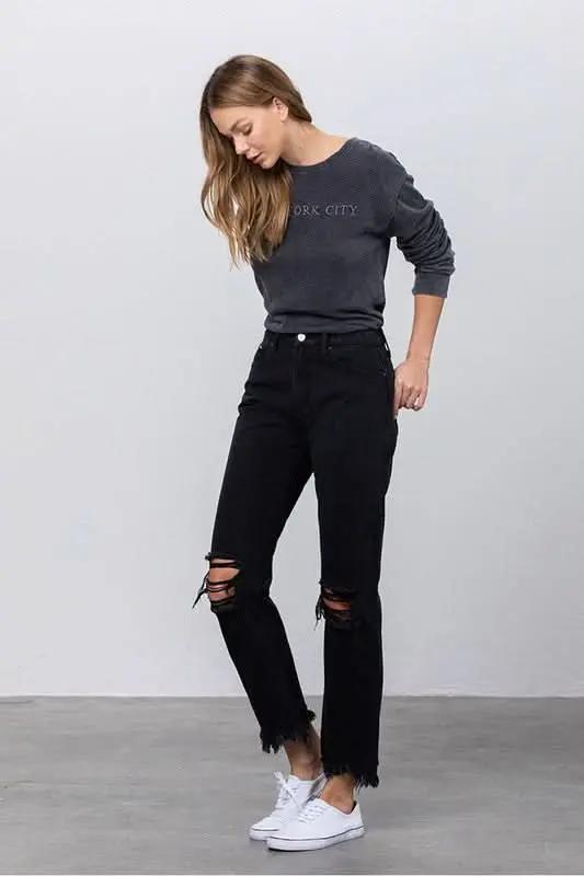 DESTROYED STRAIGHT JEANS - Love Salve 