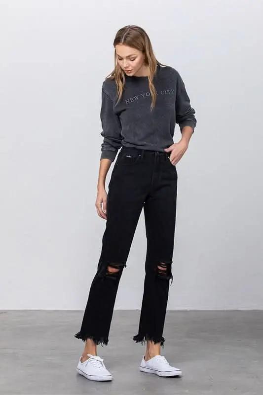 DESTROYED STRAIGHT JEANS - Love Salve 