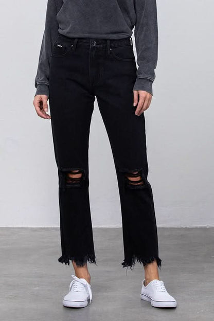 DESTROYED STRAIGHT JEANS - Love Salve 