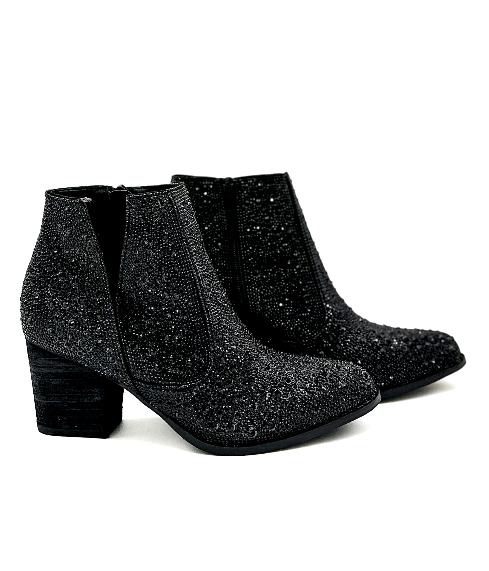 Shine Star Rhinestone Bootie Black With Ankle Zip Closure Naughty Monkey