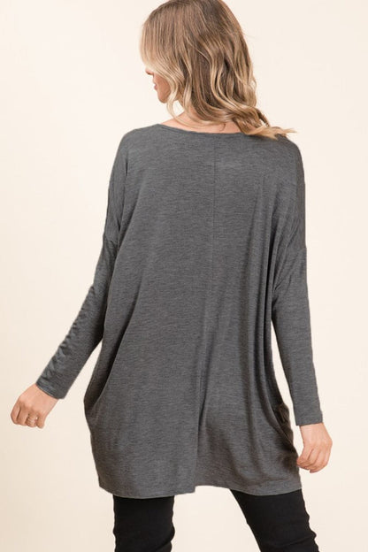 Chic oversized long sleeve top with round neck