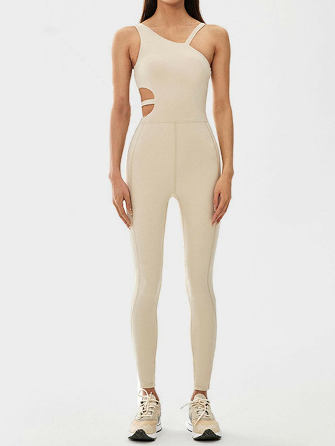 Cutout Asymmetrical Neck Active Jumpsuit.